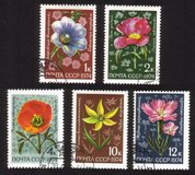 Flora of The USSR (1974): Morning Glory, Tulip, Poppy, Etc. - Complete Set of 5 Different