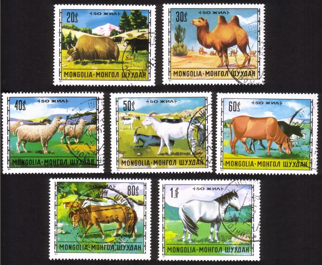 Mongolian Livestock Breeding: Camels, Yaks, Sheep, Etc. - Complete Set of 7 Different