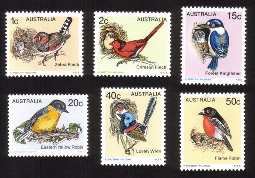 Australian Birds: Wren, Robin, Finch, Etc. - Complete Set of 6 Different (Mint)