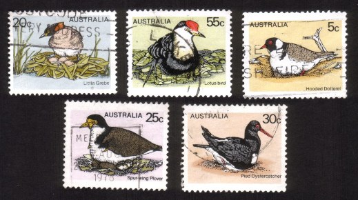 Australian Birds: Grebe, Plover, Dotterel, Etc.  - Complete Set of 5 Different