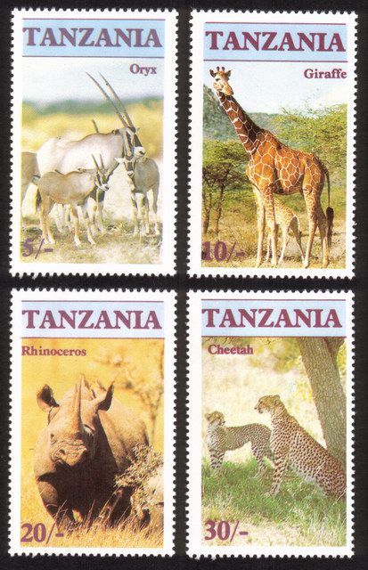 Endangered Wildlife: Oryx, Giraffe, Rhinoceros, Cheetah - Complete Set of 4 Different