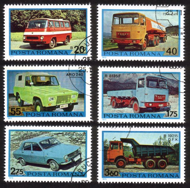 Vehicles: Minibus, Gasoline Truck, Jeep, Dacia Automobile, Etc. Complete Set of 6 Different