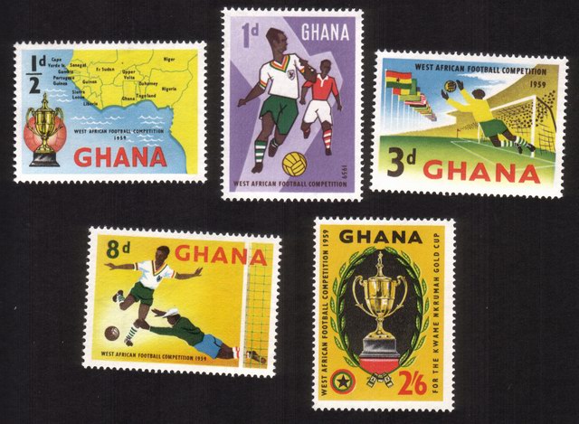 West African Soccer Competitions: Stadium, Soccer players, Gold Cup, Etc. Complete Set of 5 Diff.