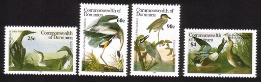 John Audubon Anniversary: Various Birds - Blue Heron, Duck, Etc. Complete Set of 4 Different