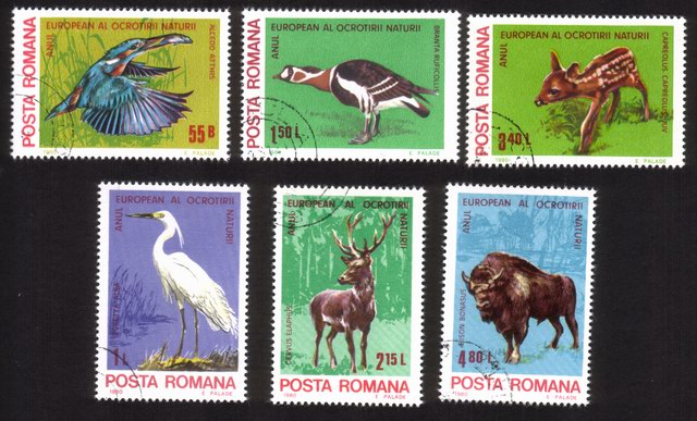 Nature Protection Year: Birds, Deer, Bison, Etc. Complete Set of 6 Different