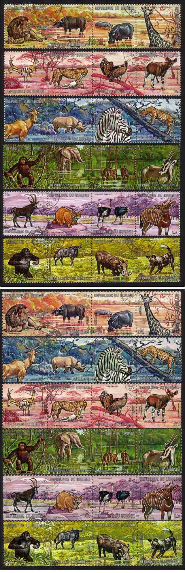 Animals: Giraffes, Zebras, Leopards, Hyenas, Etc. Complete Set of 48 Different With Airmails