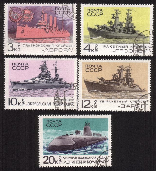 Soviet Warships: Missle Cruiser, Atomic Submarine, Etc. - Complete Set of 5 Different