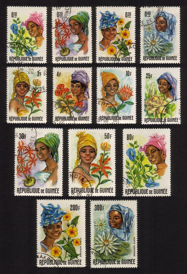 Women & Various Flowers of Guinea: Morning Glory, Etc. - Complete Set of 13 Different