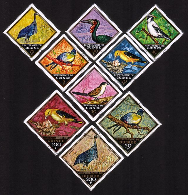 Various Birds: Southern Ground Hornbill, Etc. - Complete Set of 9 Different (Diamond Shaped)