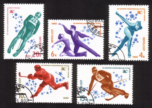1980 Winter Olympic Games: Speed Skating, Ice Hockey, Luge, Etc. - Complete Set of 5 Different