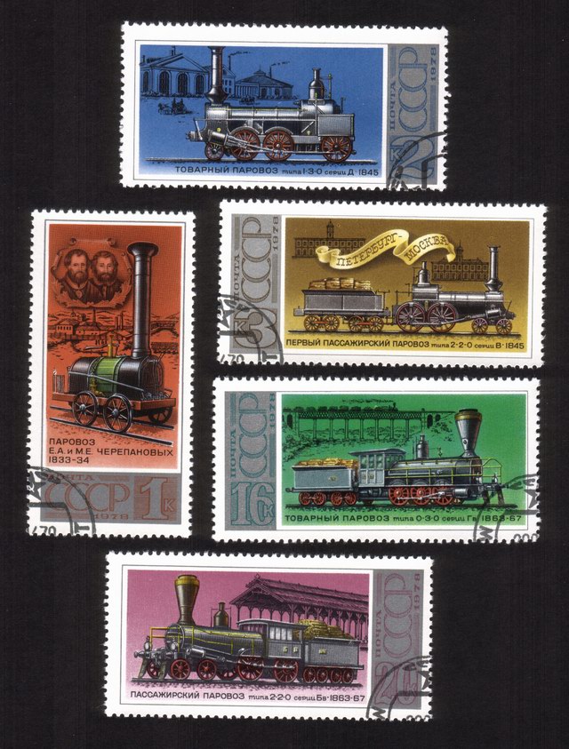Locomotives: 1st Russian Model By E.A. And M.W. Cherepanov, Etc. - Complete Set of 5 Different