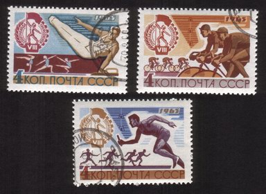 8th Trade Union Spartacist Games (1965): Relay Race, Gymnast, Etc. - Complete Set of 3 Different