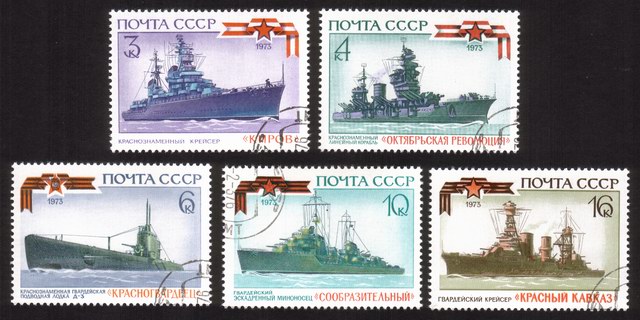 Soviet Warships: Cruisers, Battleship, Torpedo Boat, Etc. - Complete Set of 5 Different