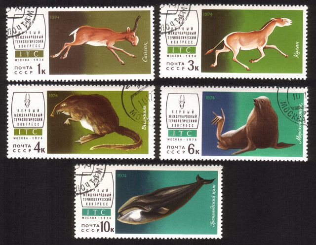 Fauna of USSR (1974): Saiga, Koulan, Desman, Sea Lion, Whale, Etc. - Complete Set of 5 Different