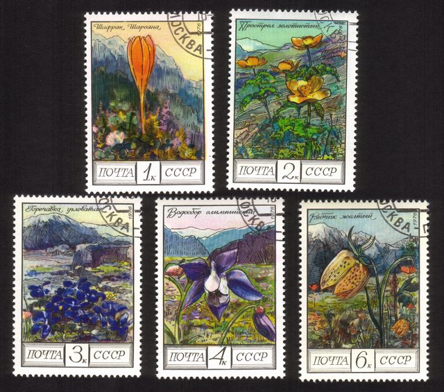 Flowers of The Caucasus: Pasqueflowers, Saffron, Gentian, Etc. - Complete Set of 5 Different