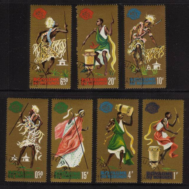 Native Dancers & Drummers (1964 - Gold Colored Background): Complete Set of 7 Different