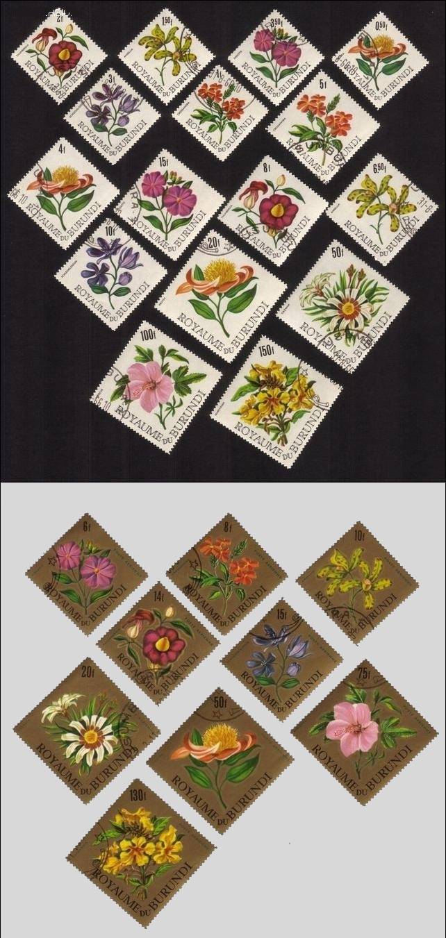 Flowers: Hibiscus, Markhamia, Ansellia, Etc. - Complete Set of 25 Different (Diamond Shaped)