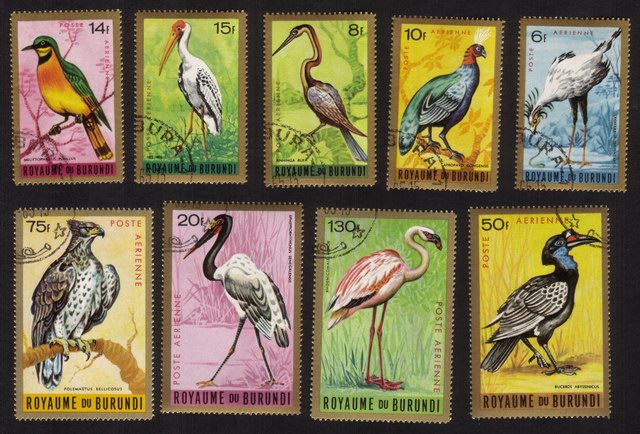 Birds: Lesser Flamingo, African Peacock, Bee Eater, Etc - Complete Set of 9 Different Airmails