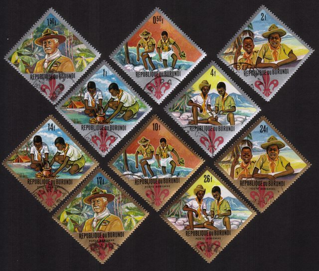 Boy Scouts & Scouting: Camp Fires, Hiking, Etc. - Complete Set of 10 Different (Diamond Shaped)