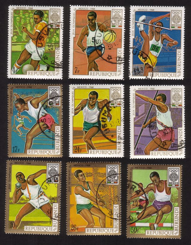 18th Olympic Games (1968, Mexico): Soccer, Javelin, Etc. - Selection of 9 Different