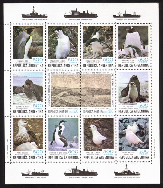 Argentina’’s Presence In The South Orkneys: Sealife: Complete Souvenir Sheet of 12 Different