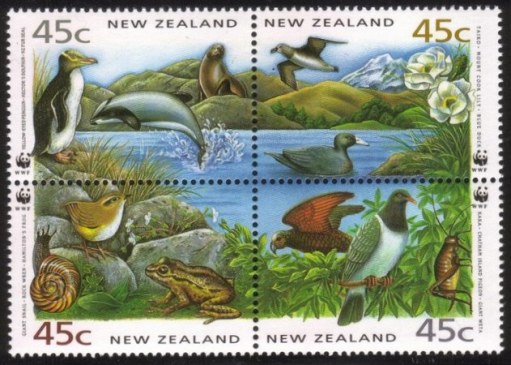 Wildlife Species Unique To New Zealand: Complete
Set in a Block of 4 Different