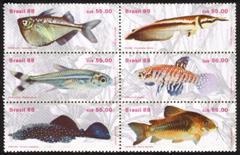 Various Fresh Water Fish - Complete Set of 6 Different (Block of 6)