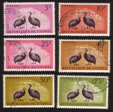 Birds: Gray-Breasted Helmet Guinea Fowl - Various Colored Backgrounds - Complete Set of 6 Different