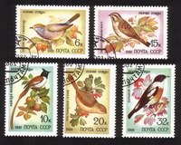 Song Birds: Siberian Tit, Saxicola Torquata, Flycatcher, Etc. - Complete Set of 5 Different